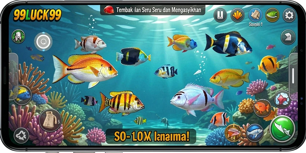 Screenshot gameplay 99LUCK99 yang menunjukkan aksi menangkap ikan.