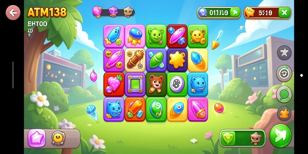 Screenshot yang menampilkan gameplay seru Match-3 dari ATM138.