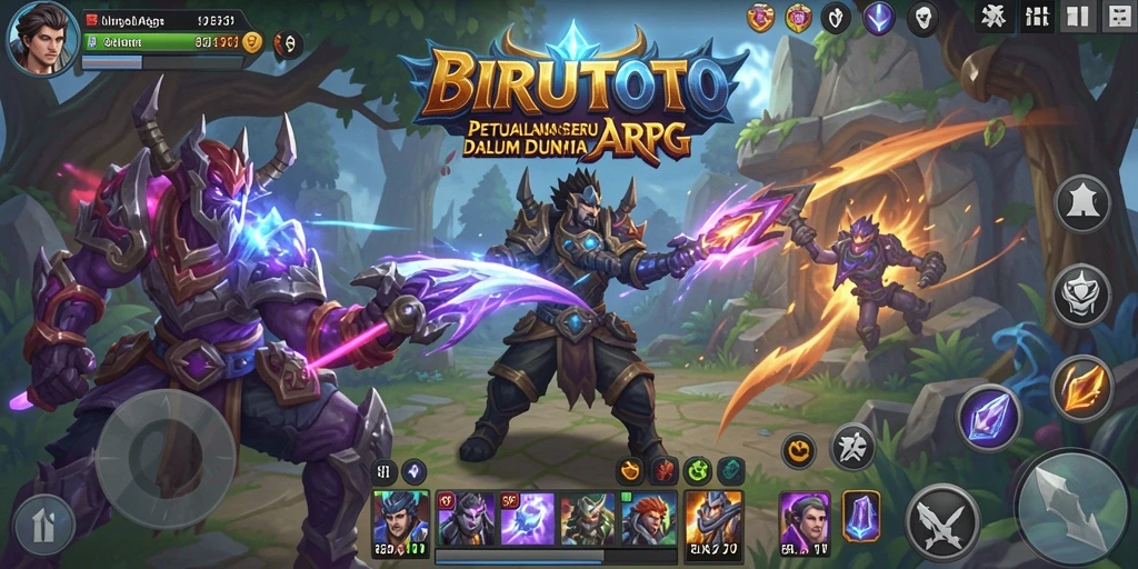 Tampilan gameplay yang dinamis di BIRUTOTO dengan pertarungan seru.