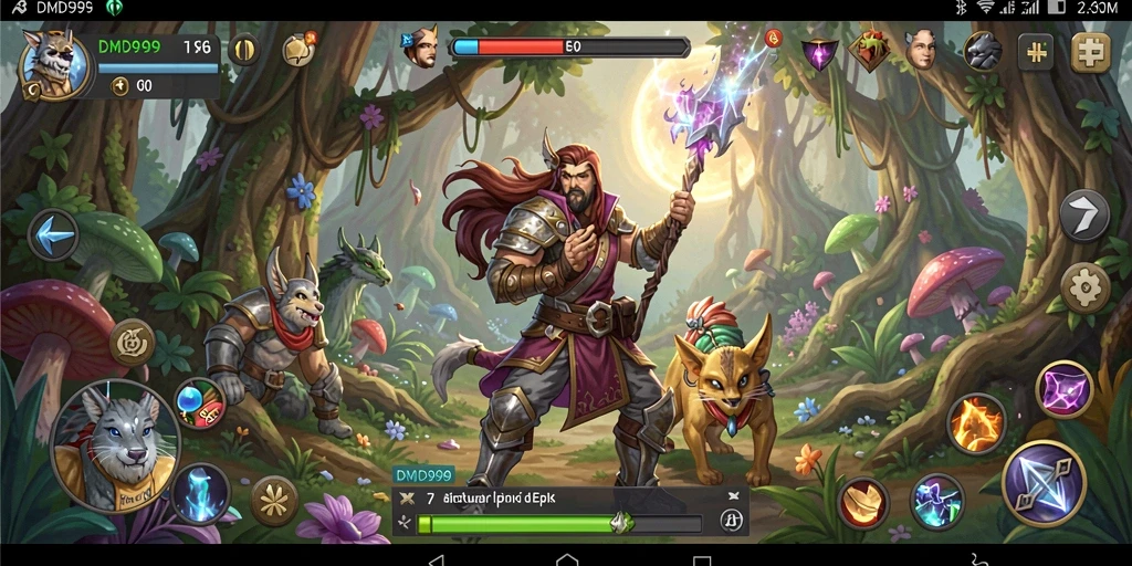 Screenshot DMD999 menampilkan pertempuran epik di dunia fantasi.