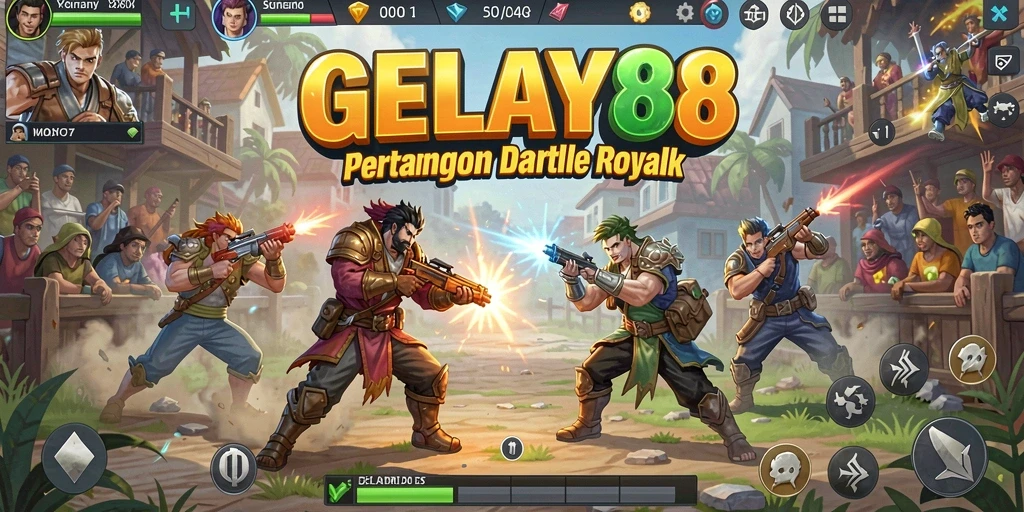 Tampilan menarik dari gameplay <strong>GELAY88</strong> dalam pertempuran Battle Royale yang seru.