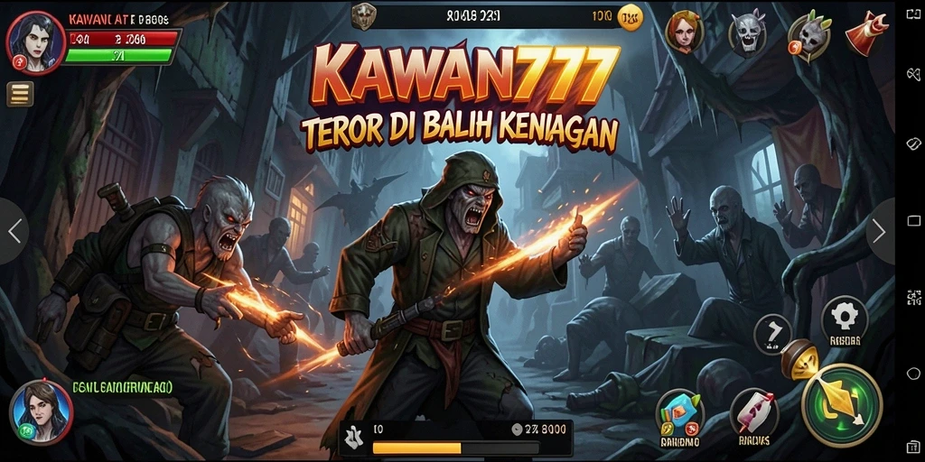 Screenshot gameplay KAWAN777 menampilkan momen menegangkan di kegelapan.