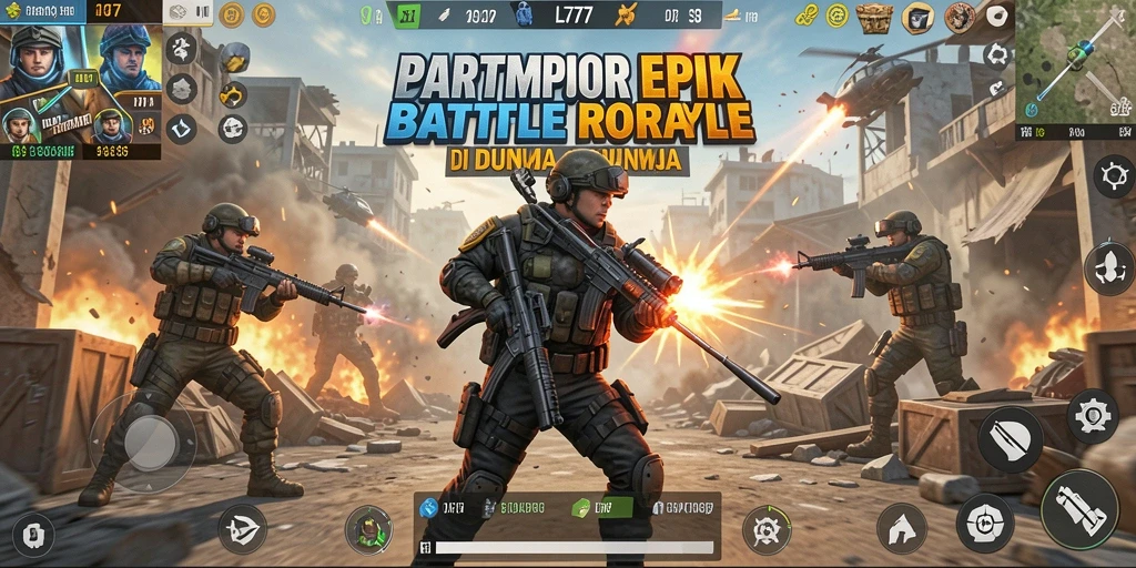 Screenshot permainan L777 yang menunjukkan aksi Battle Royale yang menegangkan.