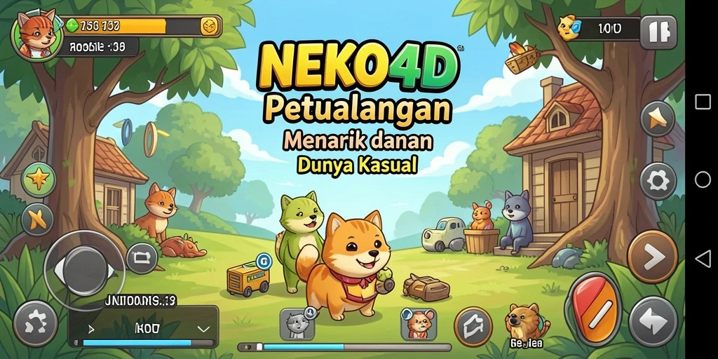 Tangkapan layar utama NEKO4D menampilkan karakter lucu dan gameplay yang seru.