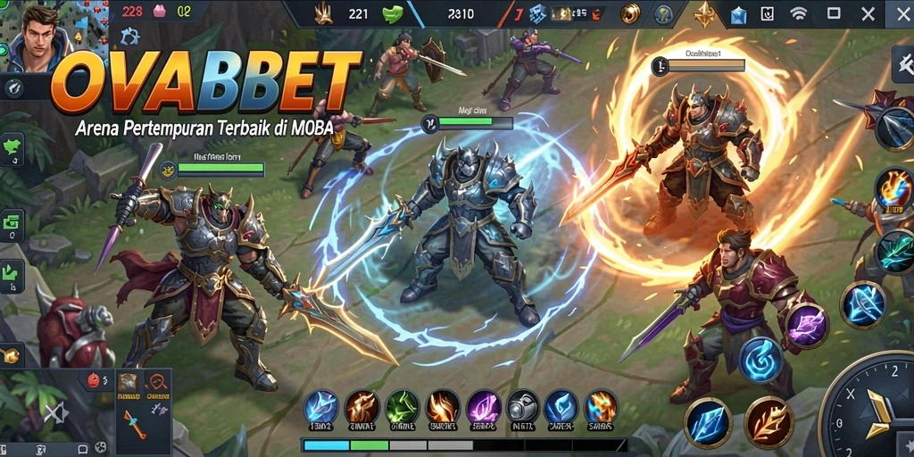 Screenshot gameplay OVABET dengan aksi pertempuran seru di arena MOBA.