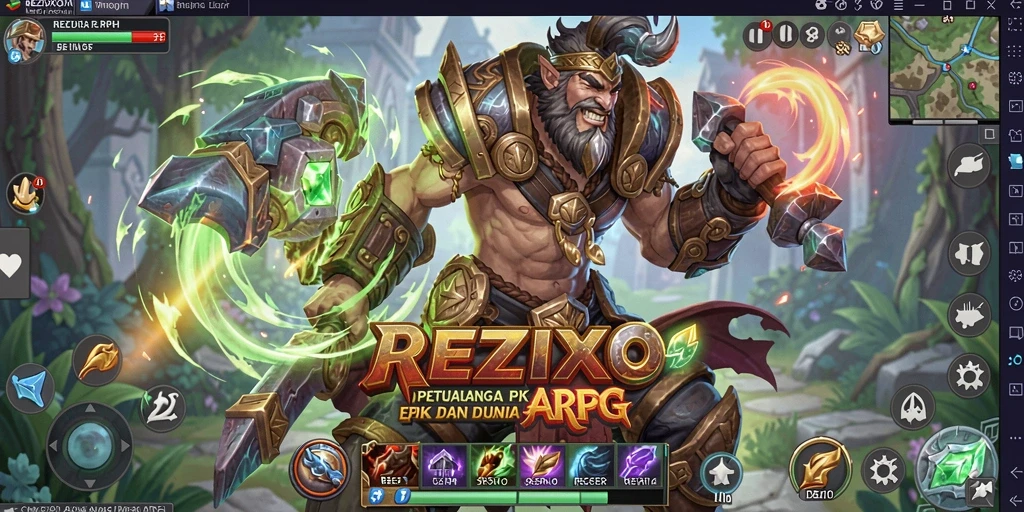 Screenshot utama REZIXO menampilkan aksi seru dalam pertempuran ARPG.